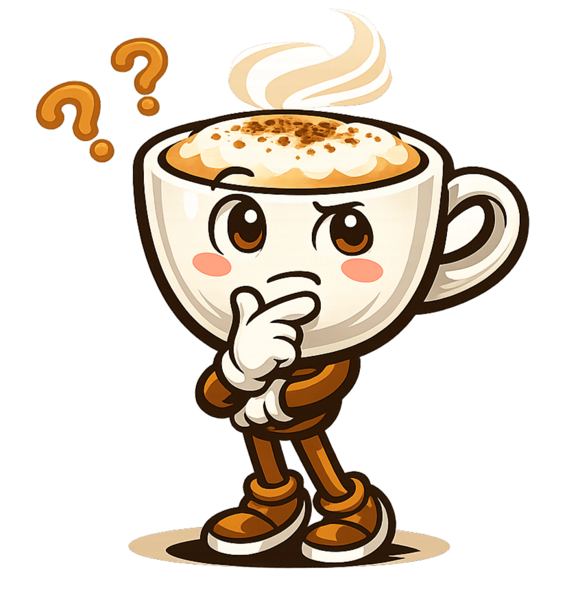 KaffeeKarte Maskottchen am Nachdenken